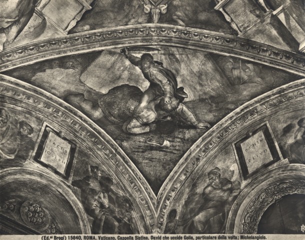 Brogi — Roma. Vaticano, Cappella Sistina. David che uccide Golia, particolare della volta; Michelangiolo. — insieme